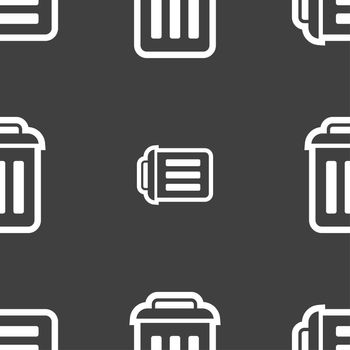 the trash icon sign. Seamless pattern on a gray background. illustration