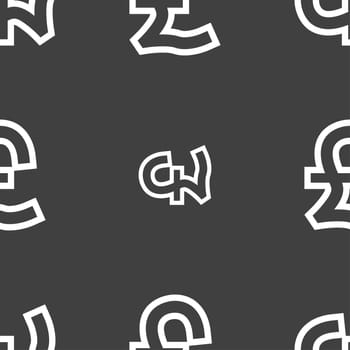 Pound Sterling icon sign. Seamless pattern on a gray background. illustration