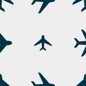 Plane icon sign. Seamless pattern with geometric texture. illustration