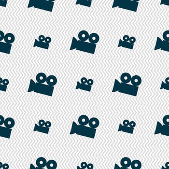 Video camera sign icon. content button. Seamless abstract background with geometric shapes. illustration