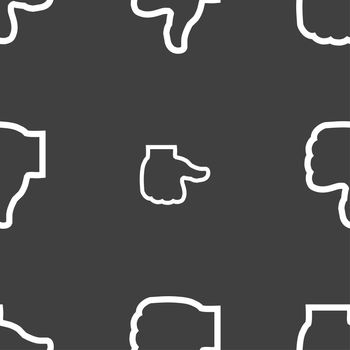 Dislike icon sign. Seamless pattern on a gray background. illustration