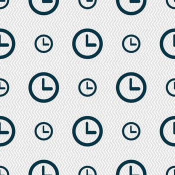 Clock sign icon. Mechanical clock symbol. Seamless abstract background with geometric shapes. illustration