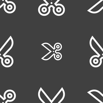 scissors icon sign. Seamless pattern on a gray background. illustration