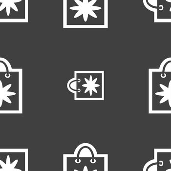 shopping bag icon sign. Seamless pattern on a gray background. illustration