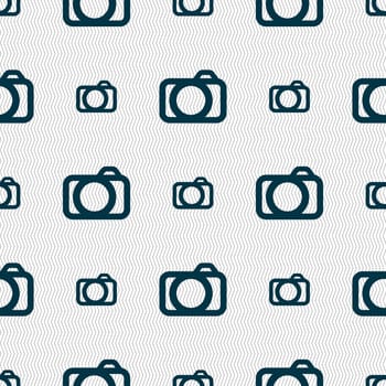 Photo camera sign icon. Digital photo camera symbol. Seamless abstract background with geometric shapes. illustration