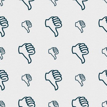 Dislike sign icon. Thumb down sign. Hand finger down symbol. Seamless abstract background with geometric shapes. illustration