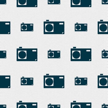 Photo camera sign icon. Digital symbol. Seamless abstract background with geometric shapes. illustration