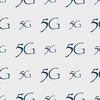 5G sign icon. Mobile telecommunications technology symbol. Seamless abstract background with geometric shapes. illustration