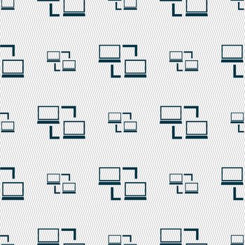 Synchronization sign icon. Notebooks sync symbol. Data exchange. Seamless abstract background with geometric shapes. illustration
