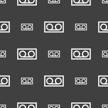 audio cassette icon sign. Seamless pattern on a gray background. illustration