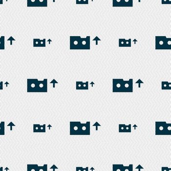 audio cassette icon sign. Seamless pattern with geometric texture. illustration