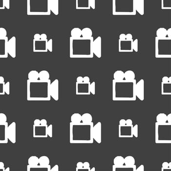 camcorder icon sign. Seamless pattern on a gray background. illustration