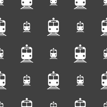 train icon sign. Seamless pattern on a gray background. illustration