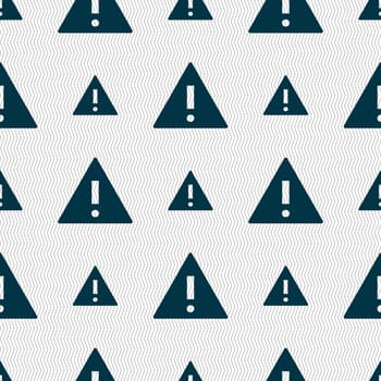 Attention sign icon. Exclamation mark. Hazard warning symbol. Seamless abstract background with geometric shapes. illustration
