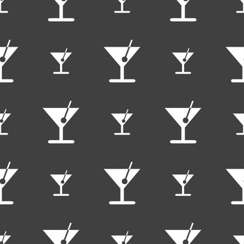 cocktail icon sign. Seamless pattern on a gray background. illustration