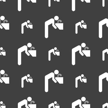 drinking fountain icon sign. Seamless pattern on a gray background. illustration