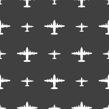 aircraft icon sign. Seamless pattern on a gray background. illustration