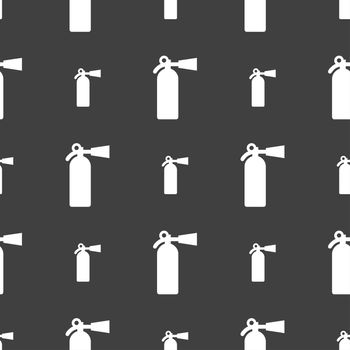 fire extinguisher icon sign. Seamless pattern on a gray background. illustration