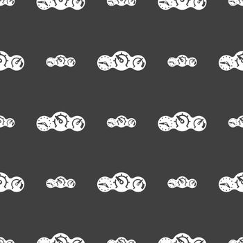 speed, speedometer icon sign. Seamless pattern on a gray background. illustration