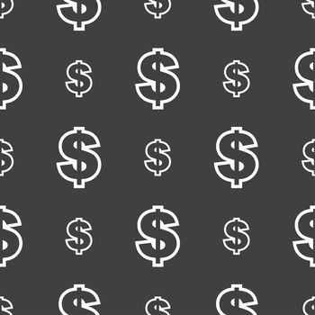 Dollar icon sign. Seamless pattern on a gray background. illustration