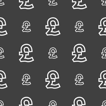 Pound Sterling icon sign. Seamless pattern on a gray background. illustration