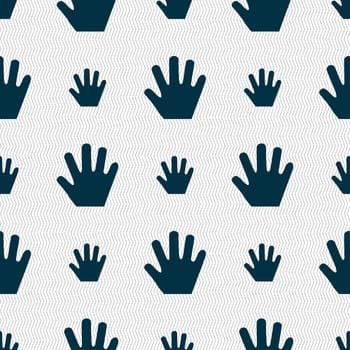 Hand icon sign. Seamless pattern with geometric texture. illustration