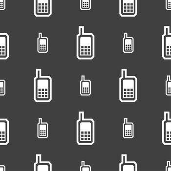 Mobile phone icon sign. Seamless pattern on a gray background. illustration