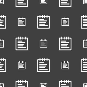 Notepad icon sign. Seamless pattern on a gray background. illustration