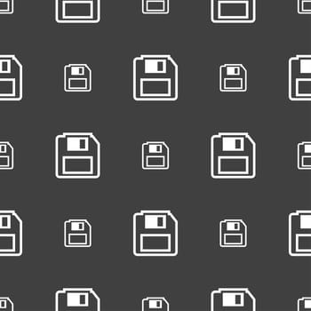 floppy disk icon sign. Seamless pattern on a gray background. illustration