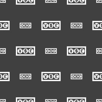 Cash currency icon sign. Seamless pattern on a gray background. illustration