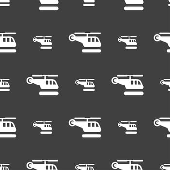 helicopter icon sign. Seamless pattern on a gray background. illustration