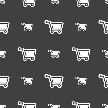 shopping cart icon sign. Seamless pattern on a gray background. illustration