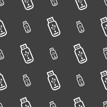 Usb flash drive icon sign. Seamless pattern on a gray background. illustration