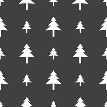 Christmas tree icon sign. Seamless pattern on a gray background. illustration