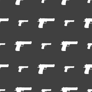 gun icon sign. Seamless pattern on a gray background. illustration