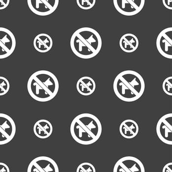 dog walking is prohibited icon sign. Seamless pattern on a gray background. illustration