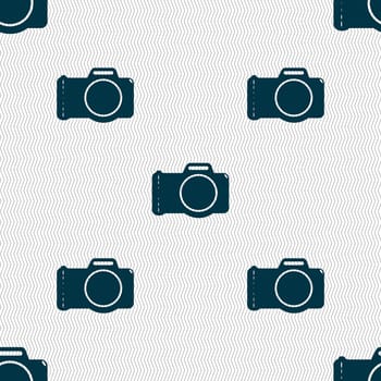 Photo camera sign icon. Digital photo camera symbol. Seamless abstract background with geometric shapes. illustration