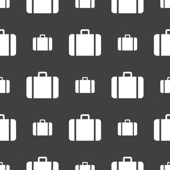 suitcase icon sign. Seamless pattern on a gray background. illustration