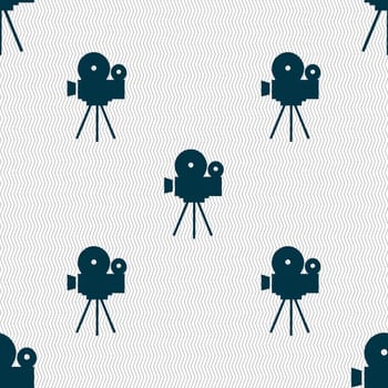 Video camera sign icon.content button. Seamless abstract background with geometric shapes. illustration