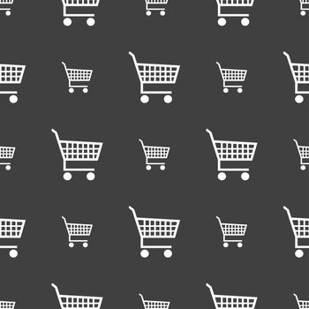 shopping cart icon sign. Seamless pattern on a gray background. illustration