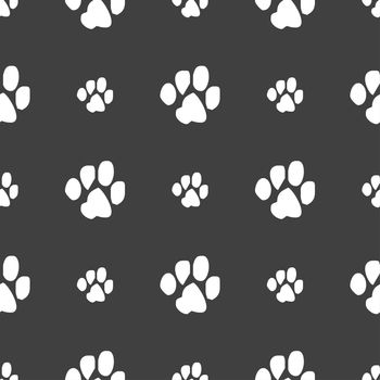 trace dogs icon sign. Seamless pattern on a gray background. illustration