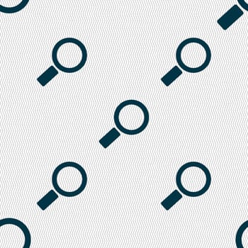 Magnifier glass sign icon. Zoom tool button. Navigation search symbol. Seamless abstract background with geometric shapes. illustration