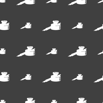 pen and ink icon sign. Seamless pattern on a gray background. illustration