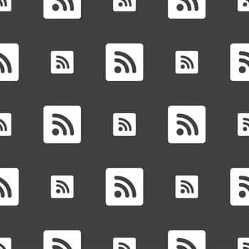 RSS feed icon sign. Seamless pattern on a gray background. illustration