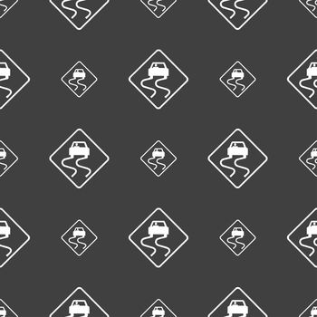 Road slippery icon sign. Seamless pattern on a gray background. illustration