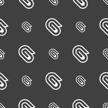 paper clip icon sign. Seamless pattern on a gray background. illustration