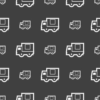 Delivery truck icon sign. Seamless pattern on a gray background. illustration