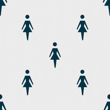 Female sign icon. Woman human symbol. Women toilet. Seamless abstract background with geometric shapes. illustration