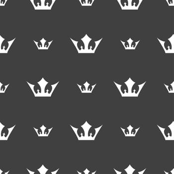 Crown icon sign. Seamless pattern on a gray background. illustration