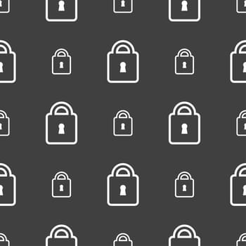 Lock icon sign. Seamless pattern on a gray background. illustration